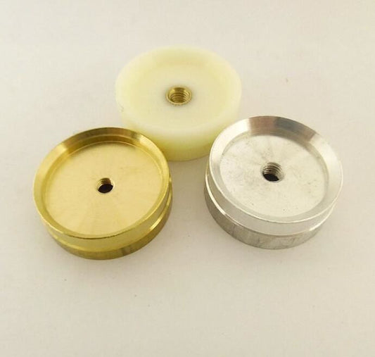 Set of 2 watch caseback press dies (21-47mm) for precise repairs, durable plastic and metal tools.