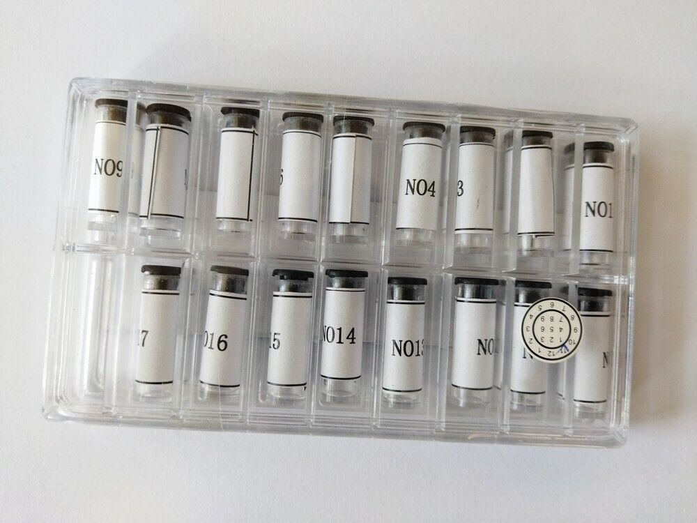 Set of 51 luminous silver watch hands in varying sizes, ideal for precise timepiece repairs, brand AC632W.
