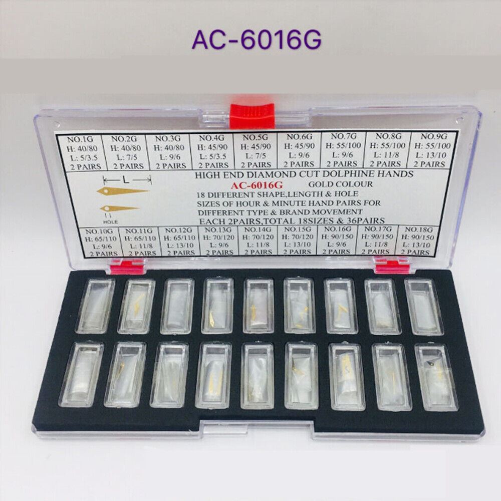 1. Gold-plated diamond-cut dolphine watch hands set of 36 pairs for precise watchmaking.