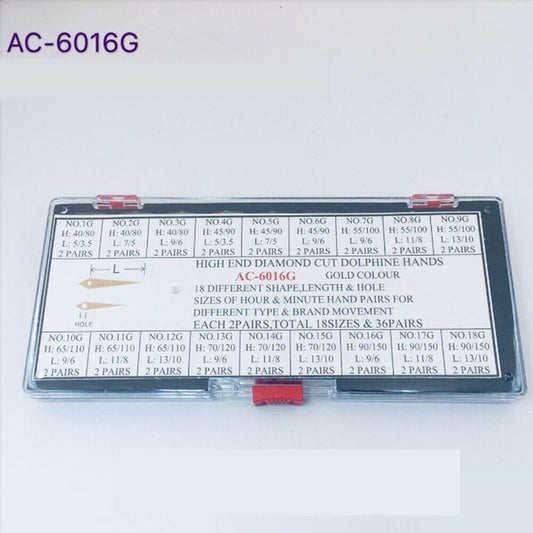 1. Gold-plated diamond-cut dolphine watch hands set of 36 pairs for precise watchmaking.