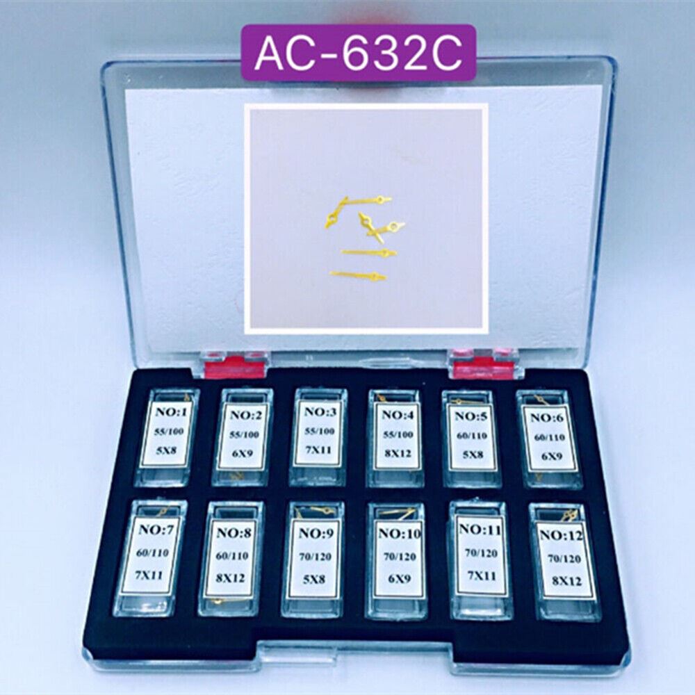Set of 36 luminous hour and minute hands for quartz watches, ideal for professional watchmakers.