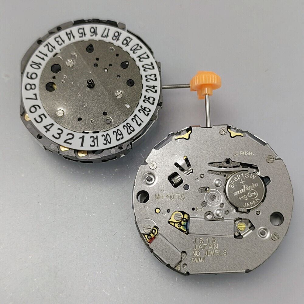 Miyota JS15 Japan quartz movement watch with small second at 6, date window and precise timekeeping