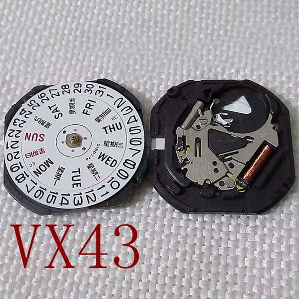 Hattori Epson VX43E quartz movement with Chinese and English date display for watch repairs.