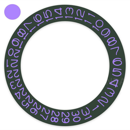 Hunter Green background date wheel with amethyst purple font for Miyota NH35 NH36 watches, Hunter brand.