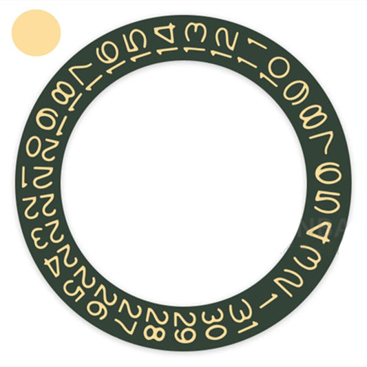 Dark hunter green date wheel with peach yellow font, compatible with Miyota NH35 NH36 watches.