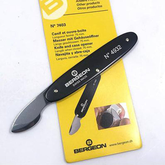 Bergeon 4932 watch case knife for precise bezel and caseback opening in watch repair.