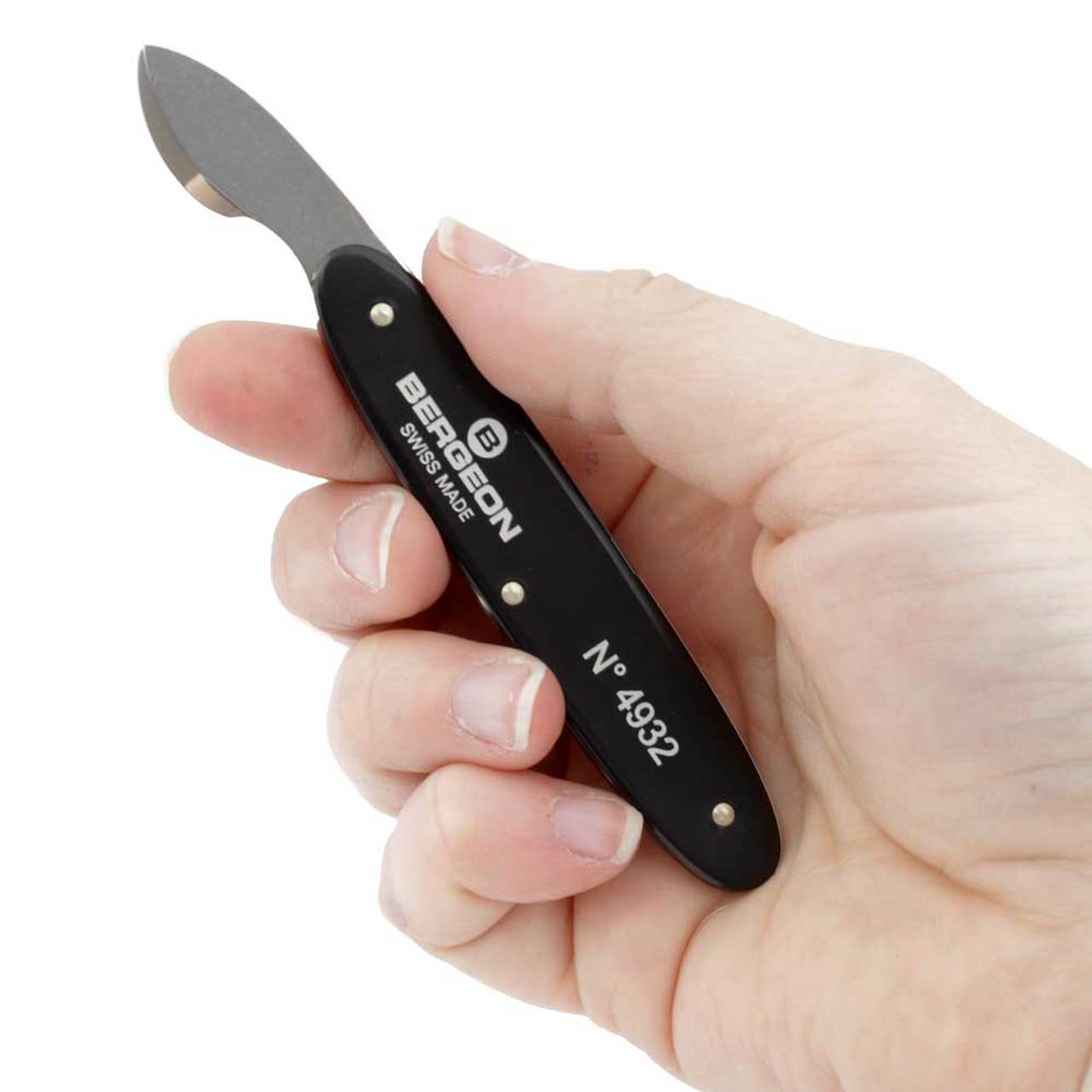 Bergeon 4932 watch case knife with sharp blade for precise bezel and caseback opening in watch repair.