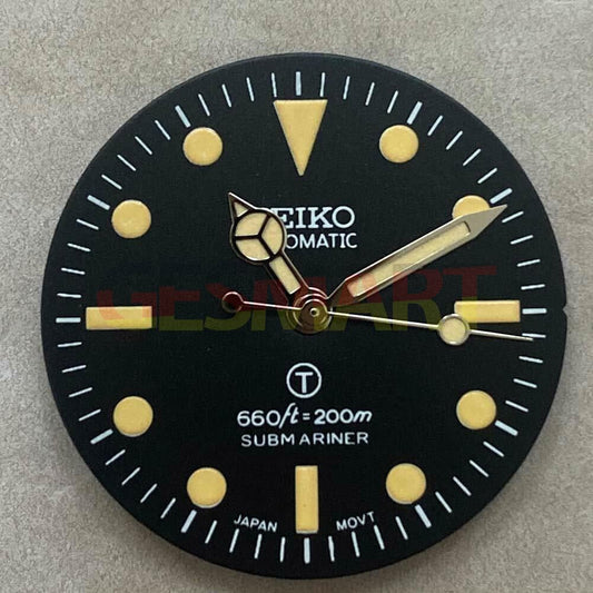 Green luminous 28.50mm watch dial for NH35/NH36 movement, ideal for watch repair.