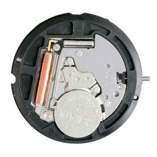 Ronda 515 quartz watch movement showing date window at 3 o?clock and 6 o?clock positions
