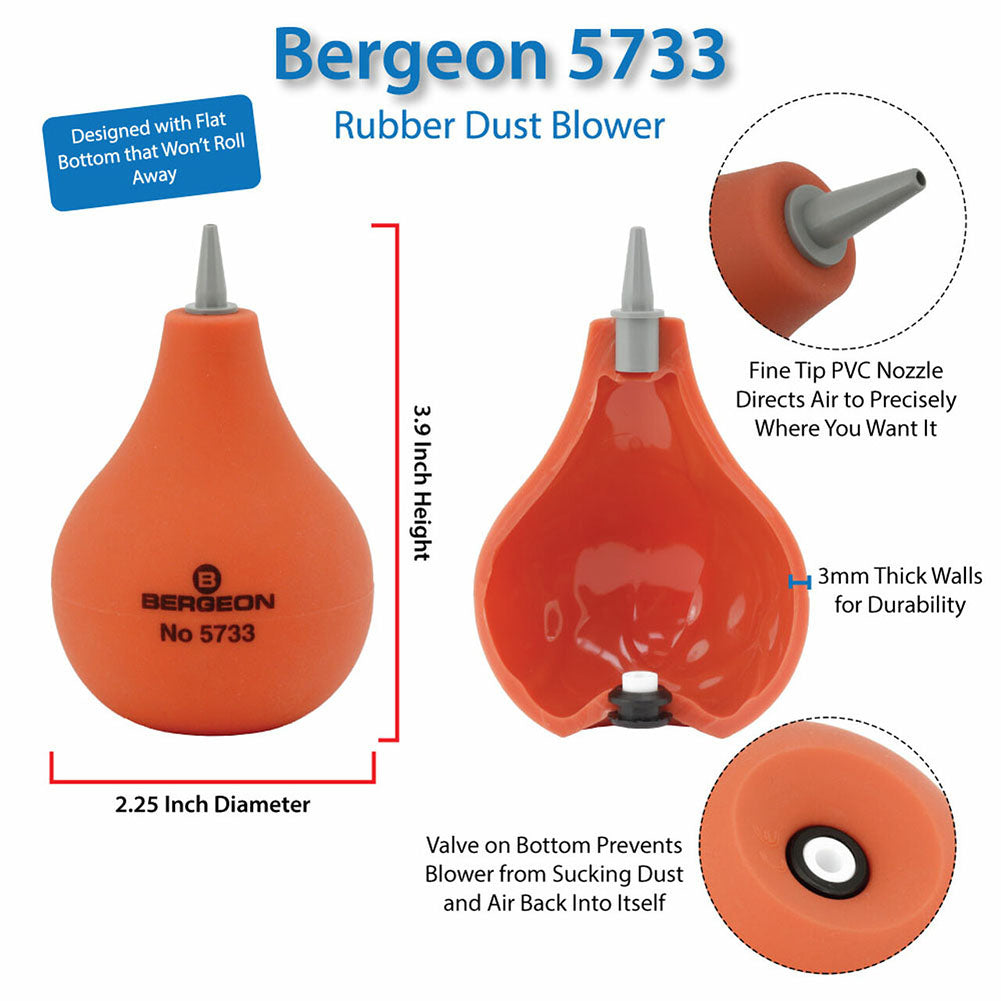 Bergeon 5733 rubber dust blower for precise watch component cleaning and maintenance.