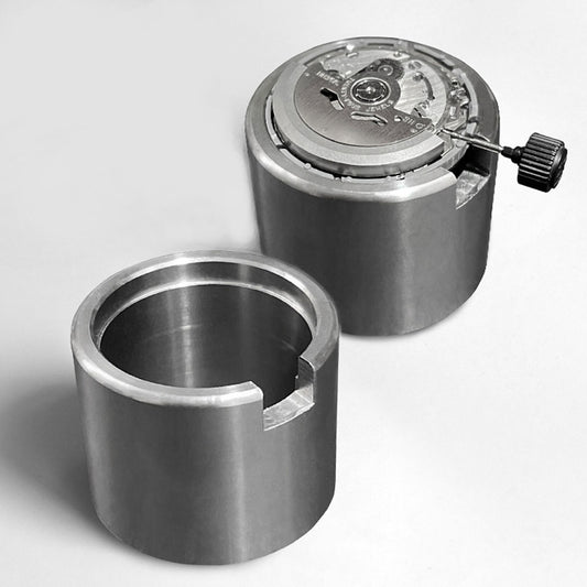 Golden copper watch movement holder for 7S26, 7S36, 4R36, NH35, NH36 precision repairs.