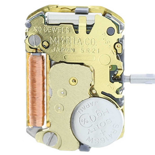 Miyota 5R21 Japan quartz movement close-up, high precision watch accessory by Miyota.