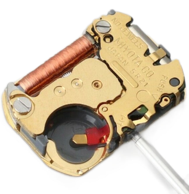 Miyota 5R21 Japan quartz movement, high precision watch component enhancing timekeeping accuracy.