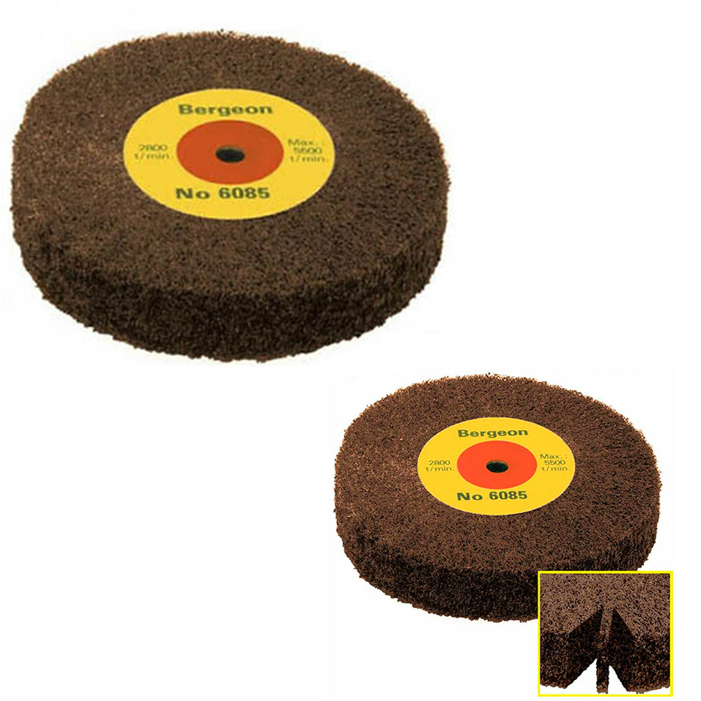 Bergeon 6085-F Satin Abrasive wheel for watch accessory polishing, aluminum oxide brush for fine finishing.