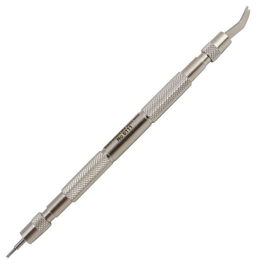 Bergeon 6111 metal spring bar removal tool for precise watch strap fitting and adjustment.