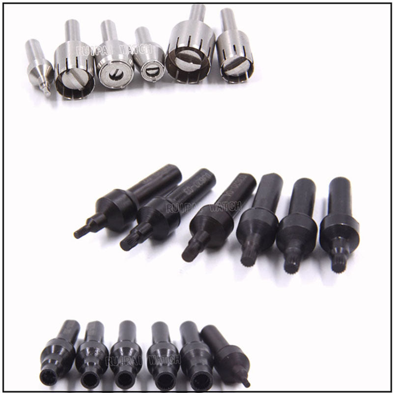 RLX watch crown tube tool for precise removal and installation of pushers and battery cases in watch repair.