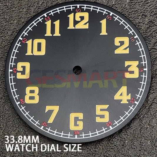 33.8mm green lume black pilot numeral dial for NH35 waterproof watch movement.