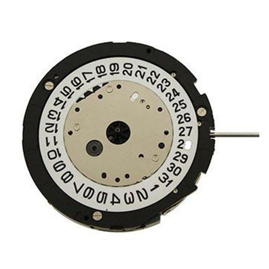 Miyota 6S21 quartz watch movement displaying date at 3 and 6 o'clock for precise timekeeping.