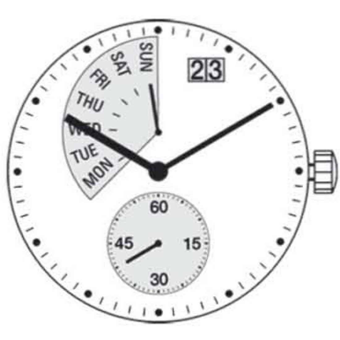 Ronda 7004P Swiss quartz watch movement with three hands, ideal for precise timekeeping in watch accessories.