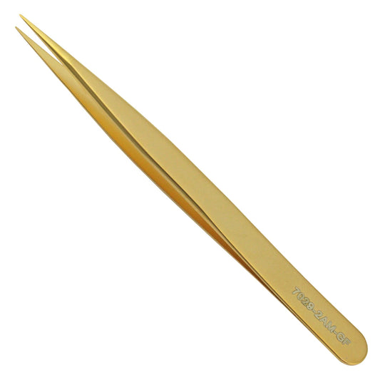 Bergeon 7029-2AM-GF gold-plated antimagnetic brass tweezers for precise watch accessory handling.