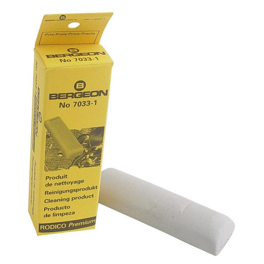 Bergeon 7033 Rodico watch cleaner removing dirt and fingerprints from watch dial and hands.