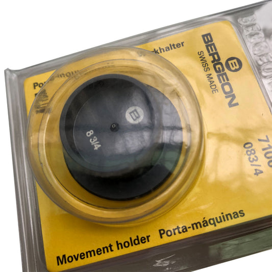 Bergeon 7100-08 watch movement holder securing standard size movements for precise repair work.
