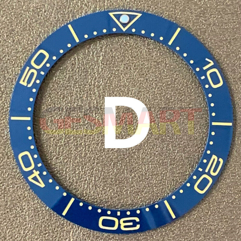 41,5 mm/32,5 mm Himmelblaue Lünette Gelbe Schrift Keramikuhr Lünetteneinsatz Uhrenteile