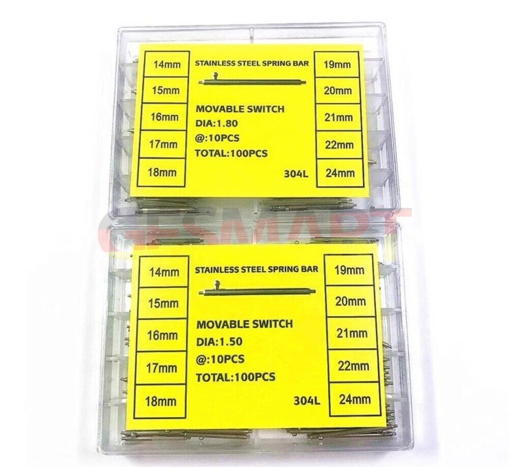 Barrette à ressort de montre en acier inoxydable 304L, épaisseur 1,5/1,8 mm, 14 à 24 mm, avec interrupteur mobile