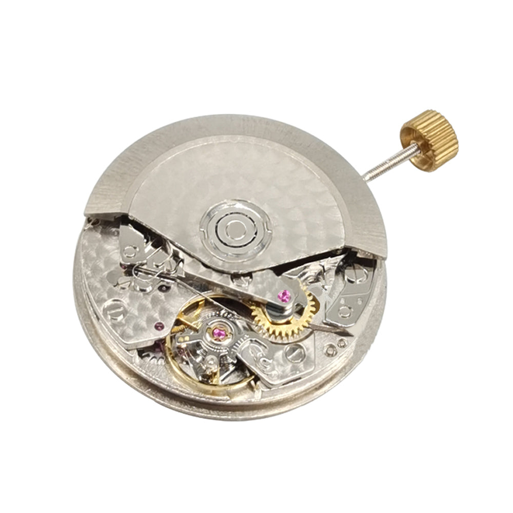 Detailed close-up of Asian 7750 automatic chronograph movement featuring ETA 7753 design at 3, 6, and 9 o'clock positions for watch accessories.
