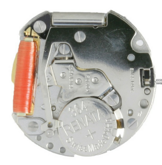 Ronda 775 quartz watch movement with date display at 3 o?clock and 6 o?clock positions.