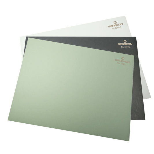 Bergeon 7808 black and green anti-skid bench mat for watch repair, 320x240x2mm, slip-resistant surface