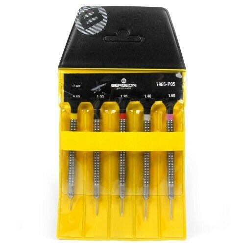 Set of 5 Bergeon 7965-P05 stainless steel screwdrivers for precise watch accessory repairs