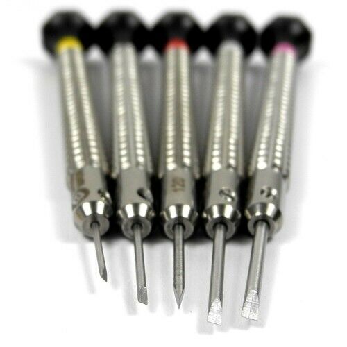 Set of 5 Bergeon 7965-P05 stainless steel screwdrivers for precise watch repair tasks