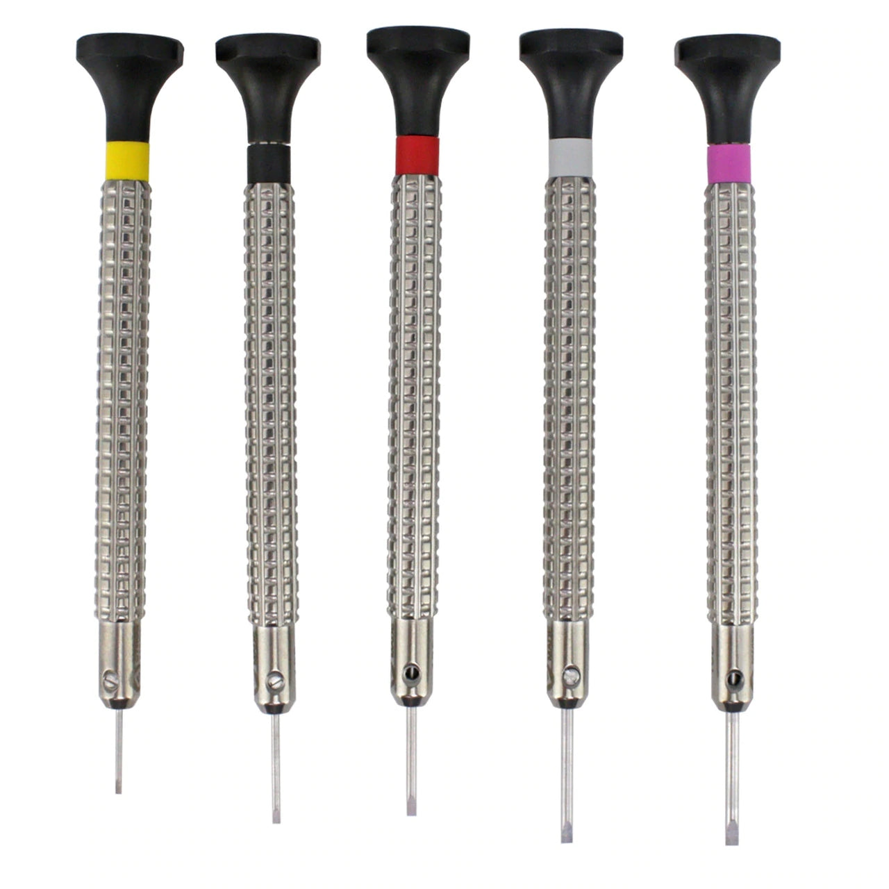 Set of 5 Bergeon 7965-P05 stainless steel screwdrivers for precise watch accessory repairs and adjustments