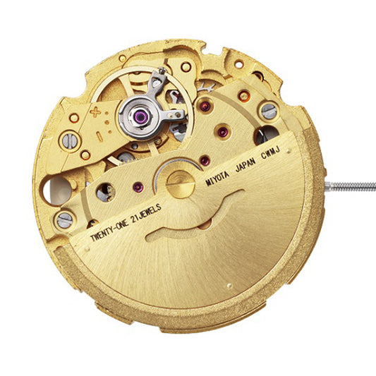 Golden plated Miyota Citizen 8205 automatic mechanical watch movement from Japan, precise timekeeping.