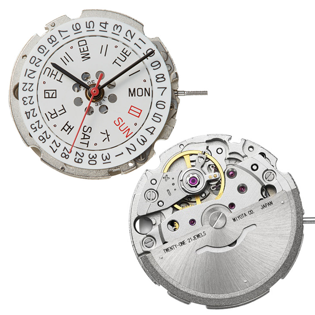 Miyota Citizen 8205 silver plated automatic watch movement, precision mechanical timekeeping from Japan, ideal for watch repairs and custom builds.