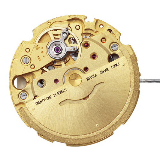 Miyota Citizen 8215 golden plated automatic watch movement for precise mechanical timekeeping.