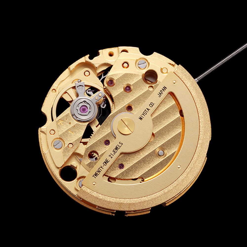 Miyota Citizen 82S7 gold plated automatic movement for precise watch accessory repairs.