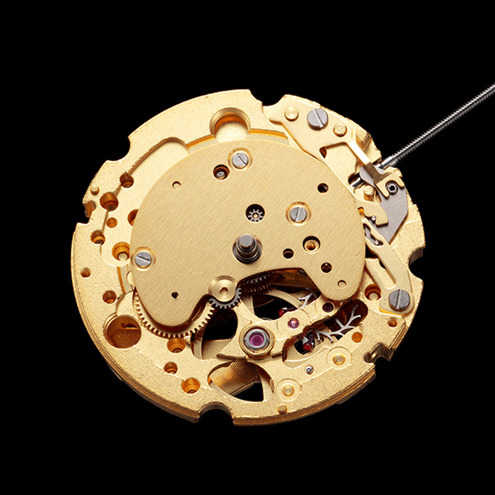 Miyota Citizen 82S7 golden plated automatic mechanical movement showcasing precise watch accessory craftsmanship.