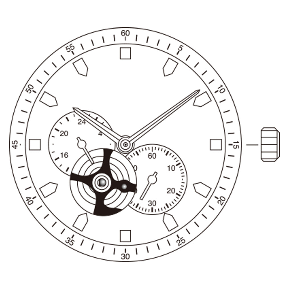 Miyota Citizen 82S7 golden plated automatic watch movement for precise mechanical timekeeping.