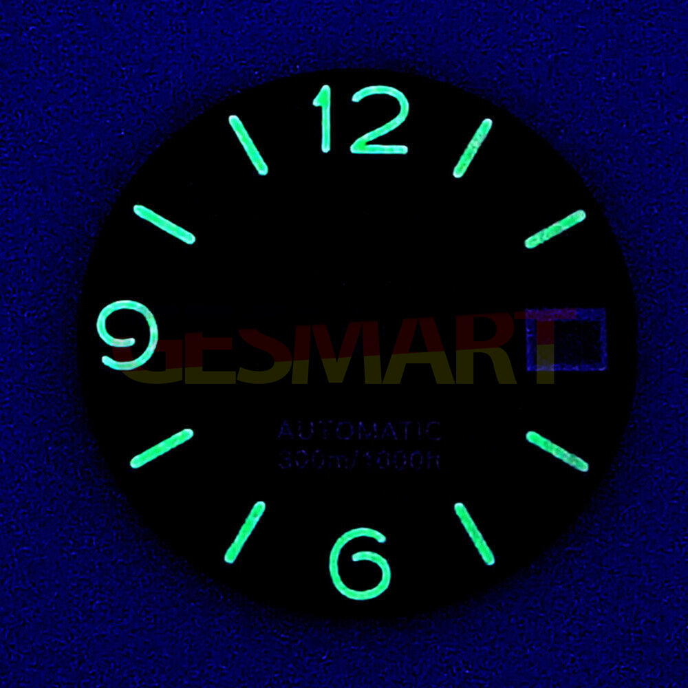 Green luminous watch dial with orange numbers for NH35 NH36 movement, compatible with various watches.