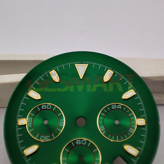 Green luminous matted dial designed for VK63 quartz movement watches, enhancing visibility and style.