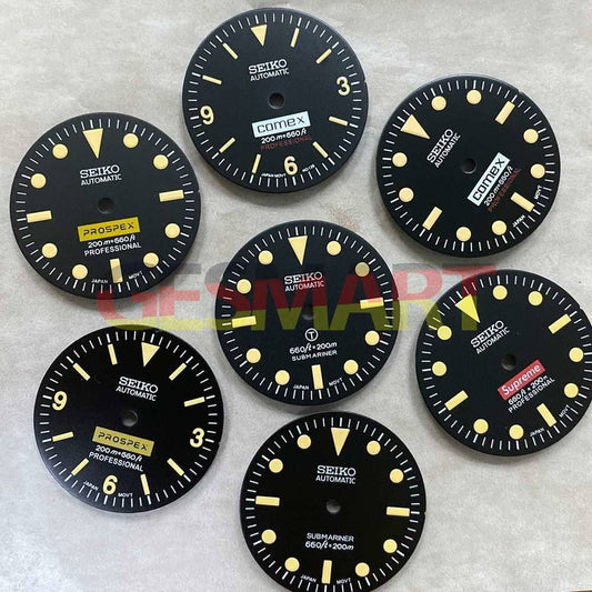 Green luminous 28.50mm watch dial for NH35/NH36 movement, enhancing visibility and style.