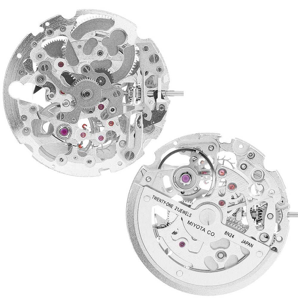 Miyota 8N24 silver automatic watch movement, precise Japan-made mechanical component for watch accessories