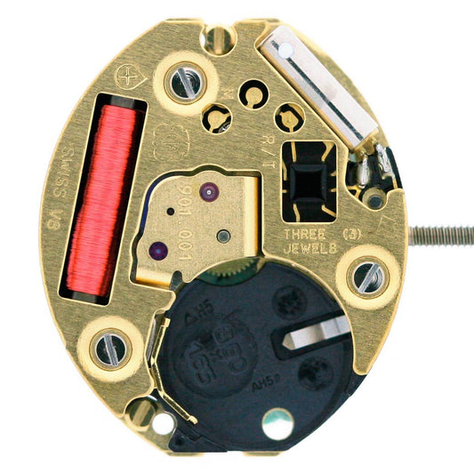 ETA 901.001 quartz watch with 2 hands, precise Swiss movement, ideal for elegant timekeeping.