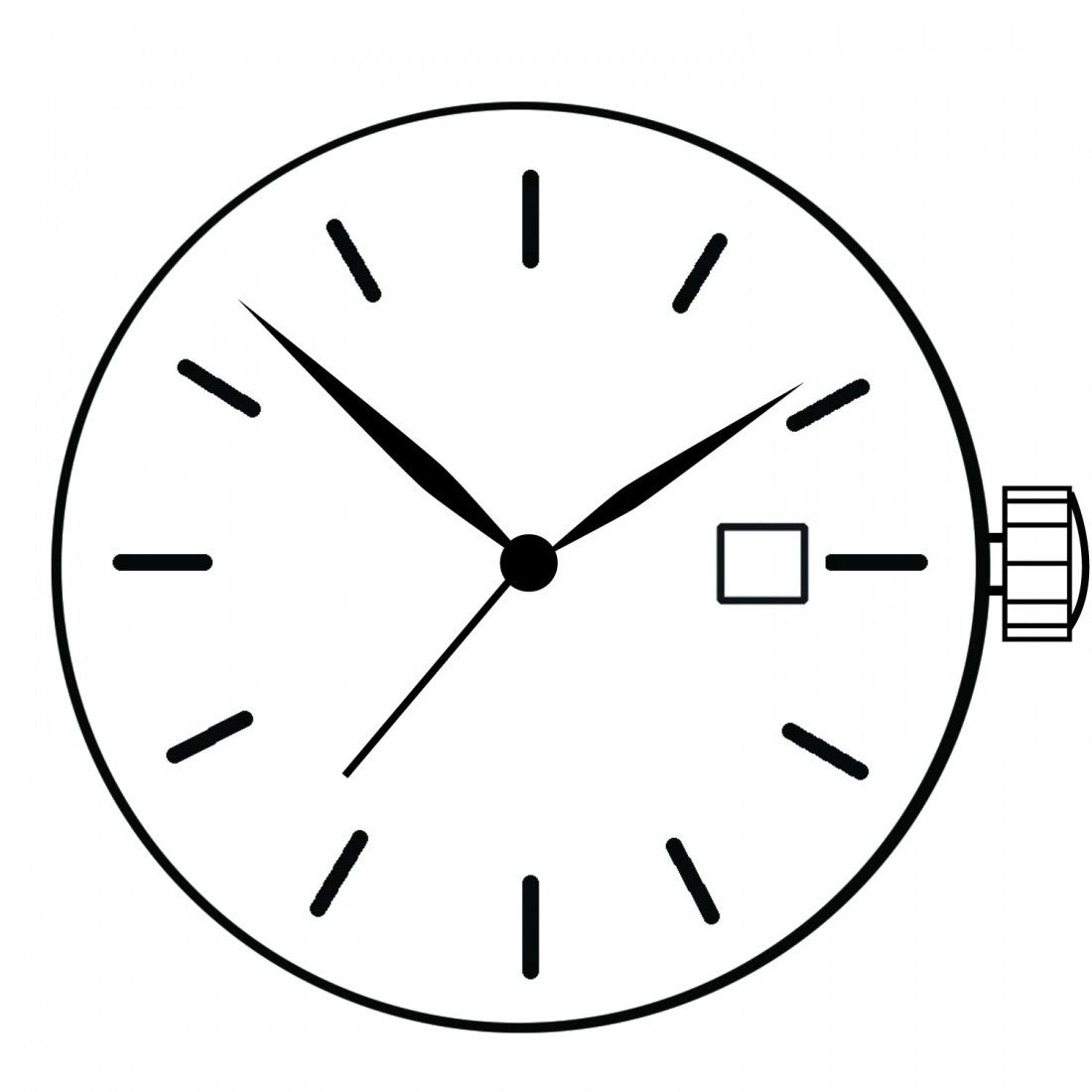 ETA 955.112 Swiss quartz watch showing time with date windows at 3 and 6 o?clock, sleek design.