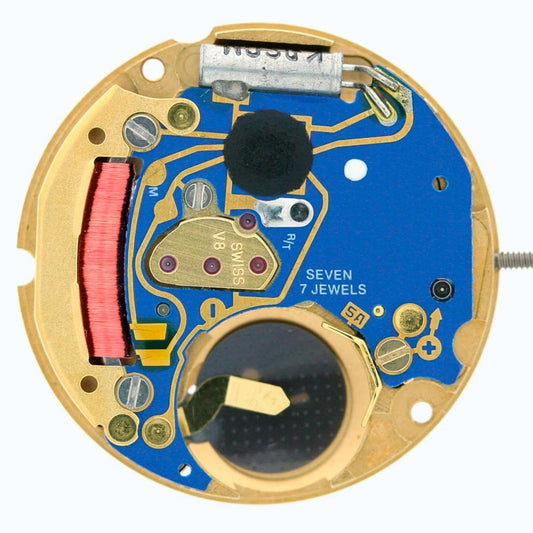 ETA 956.412 quartz watch movement showing three hands and date window at 3/6, Swiss precision.