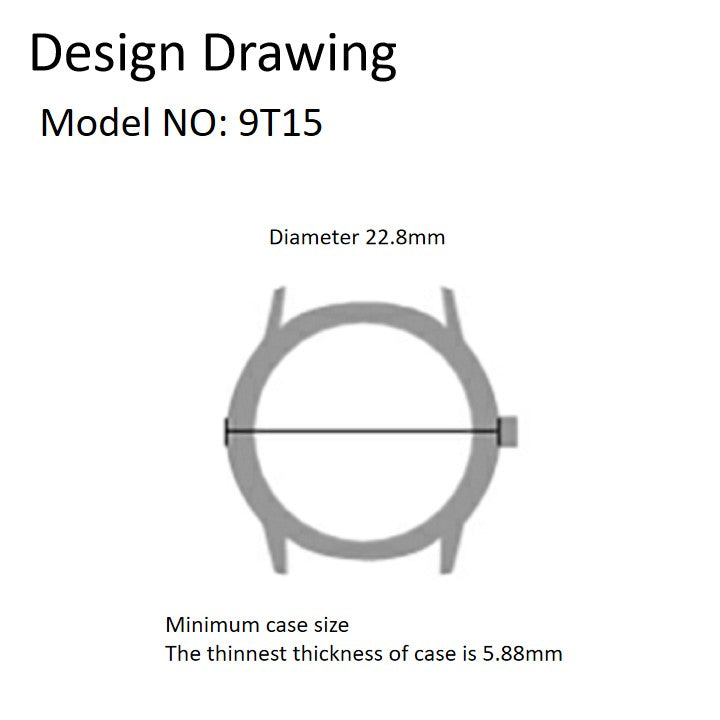 Miyota 9T15 Japan quartz watch movement with date display at 6 o'clock for precise timekeeping.
