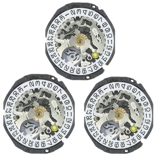 1. Hattori Epson AL82 quartz watch movement with date at 3, Japan-made, pack of 3