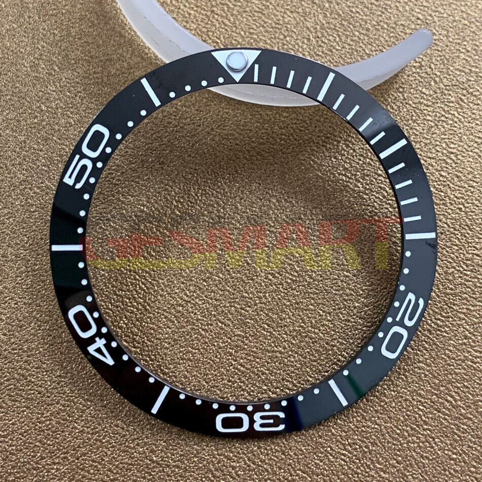 Black ceramic watch bezel insert with numberal markings, 38mm/30.8mm size, durable watch part accessory.